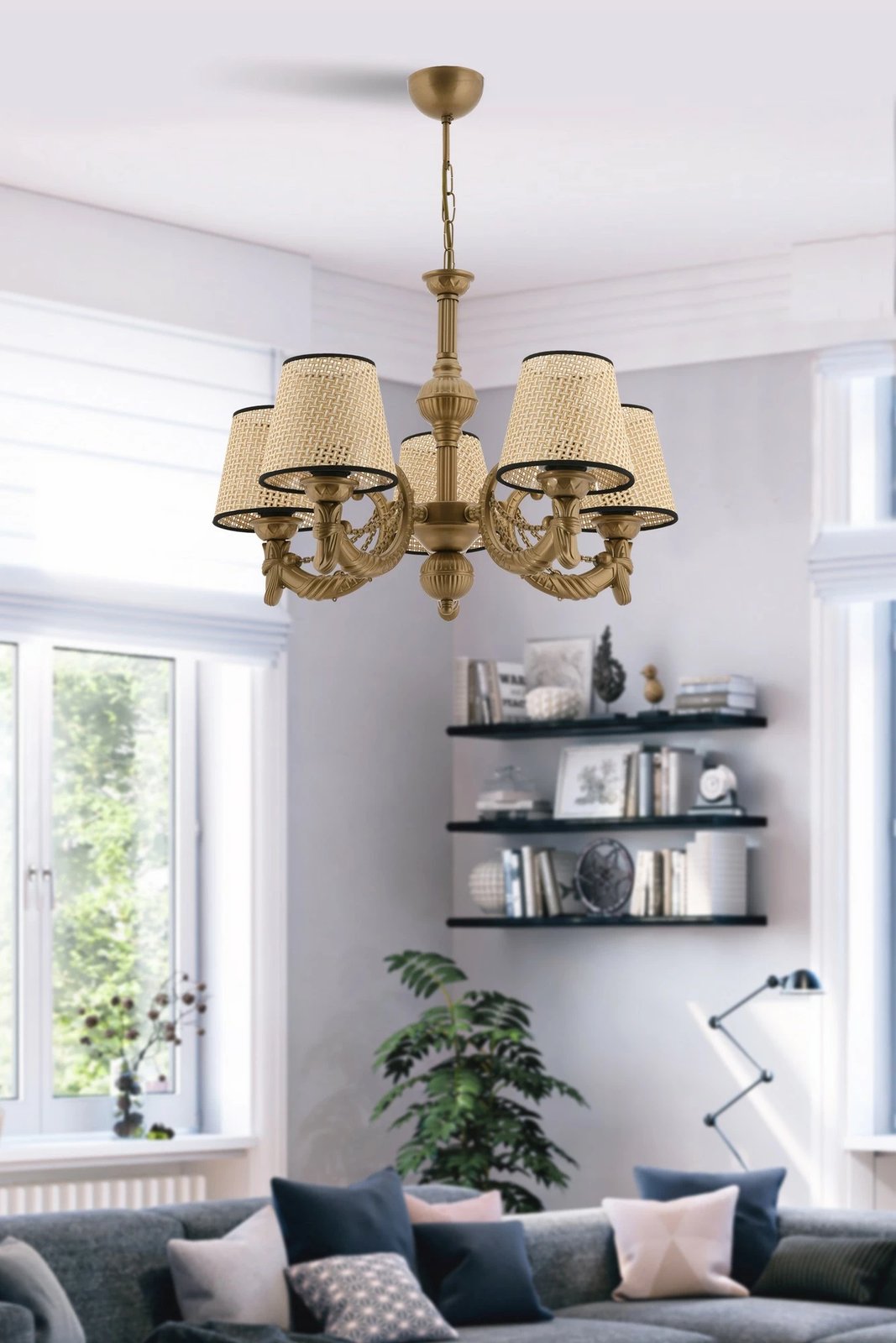 Llambë tavani Opviq Fiona, zinxhir Coral, natyrale, ari