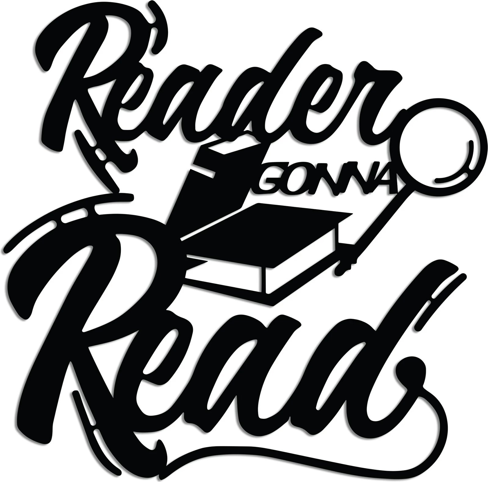 Aksesor dekorativ metalik për mur, Reader Gonna Read, ngjyrë e zezë, 50x50cm