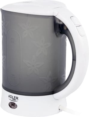 Çajnik elektrik, Adler, AD 1268, 0.6 L, plastikë, 900W, udhëtim, i bardhë-gri, set me 2 gota e 2 lugëza