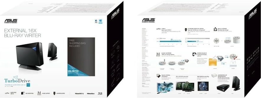 BluRay/DVD/CD kasë ASUS BW-16D1H-U PRO, ekstern, e zezë