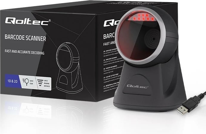 Lexues barkodesh stacionar Qoltec 50879, 1D/2D, USB, i zi