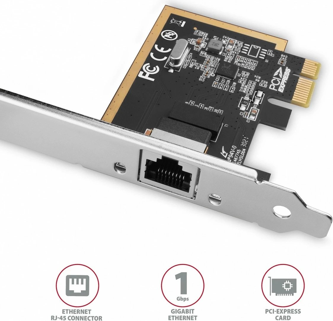 Kartelë rrjeti AXAGON PCEE-GRF, PCIe, 1x Gigabit Ethernet, Realtek RTL8111E/F, me mbajtëse standarde dhe low-profile