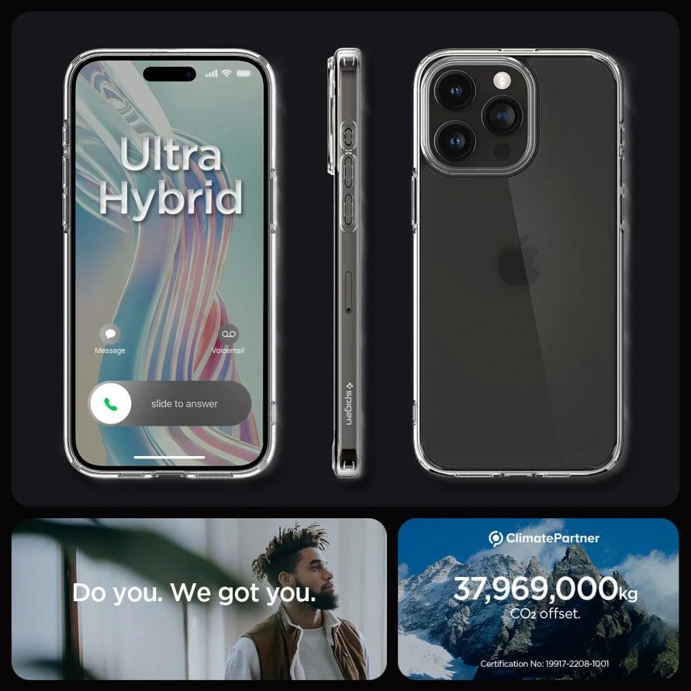 Mbështjellës Spigen Ultra Hybrid për iPhone 15 Pro, frost clear, gjysmë-transparent
