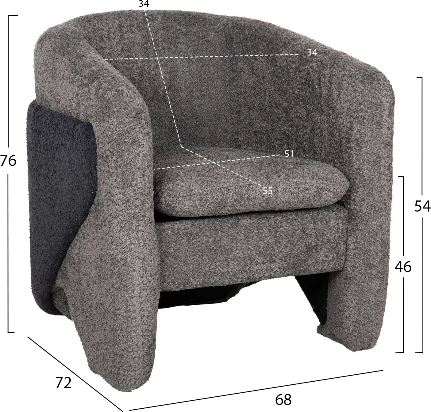 Karrige DOPER FH9590.01, pëlhurë boucle, gri-antracit blu, 68x72x76H cm