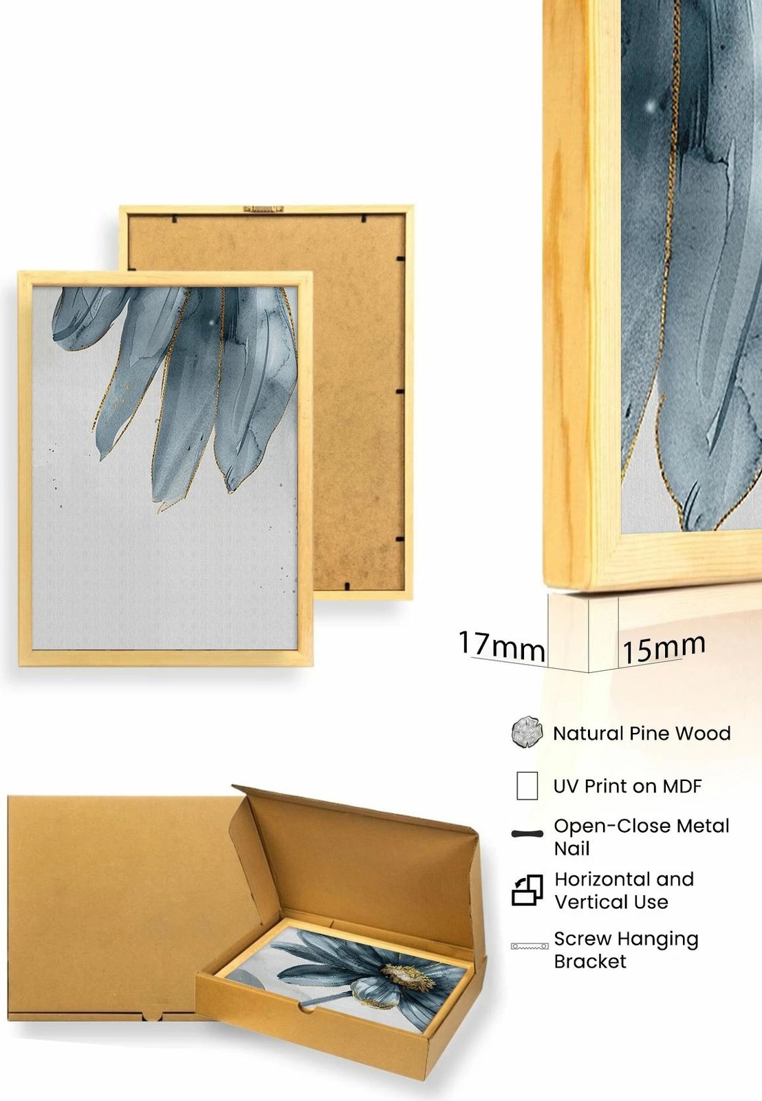 Pikturë dekorative me kornizë MDF (3 copë), Wallity, Huhu473, 50x35cm