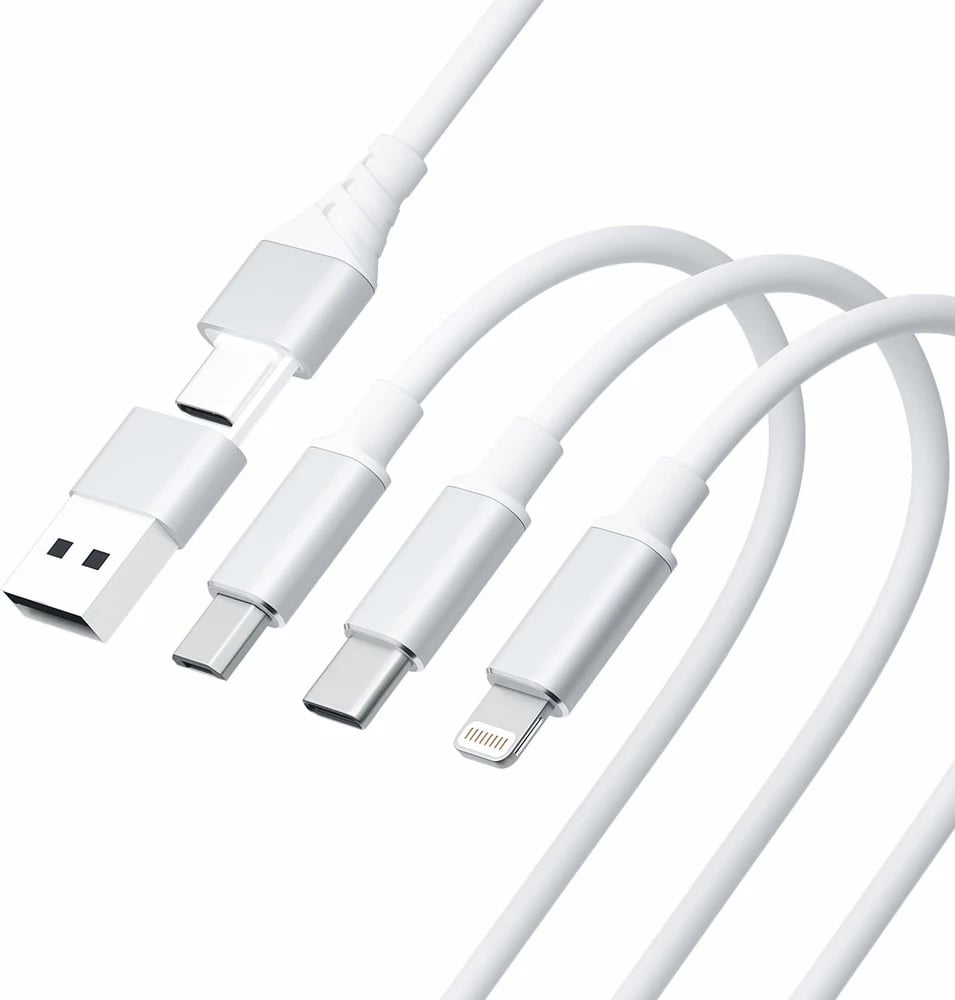 Kabllo 3in1 3mk Hyper Cable, 1.5m, USB-A në USB-C/Micro USB/Lightning, Bardhë