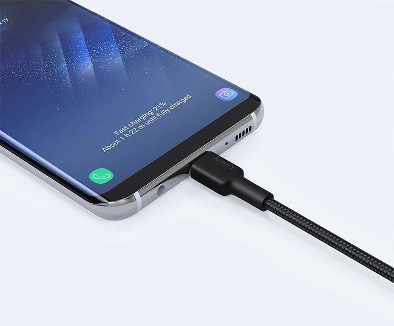 Kabllo AUKEY CB-CD30, USB-A në USB-C, 0.9m, 60W, Najlon, E zezë