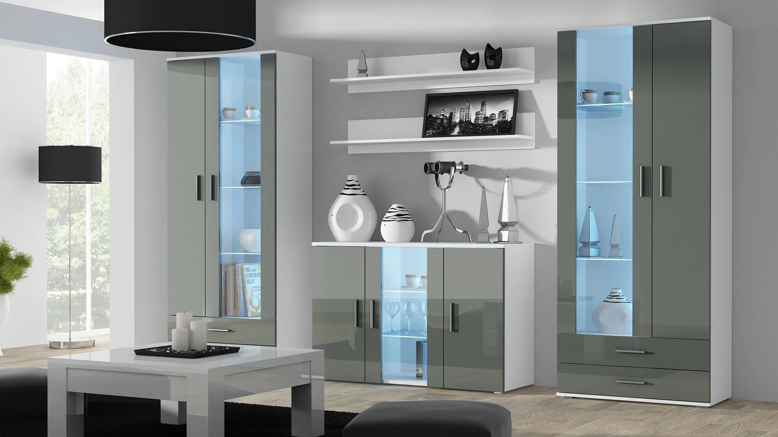 Rafte Cama, 125cm, 2 copë, të bardha mat