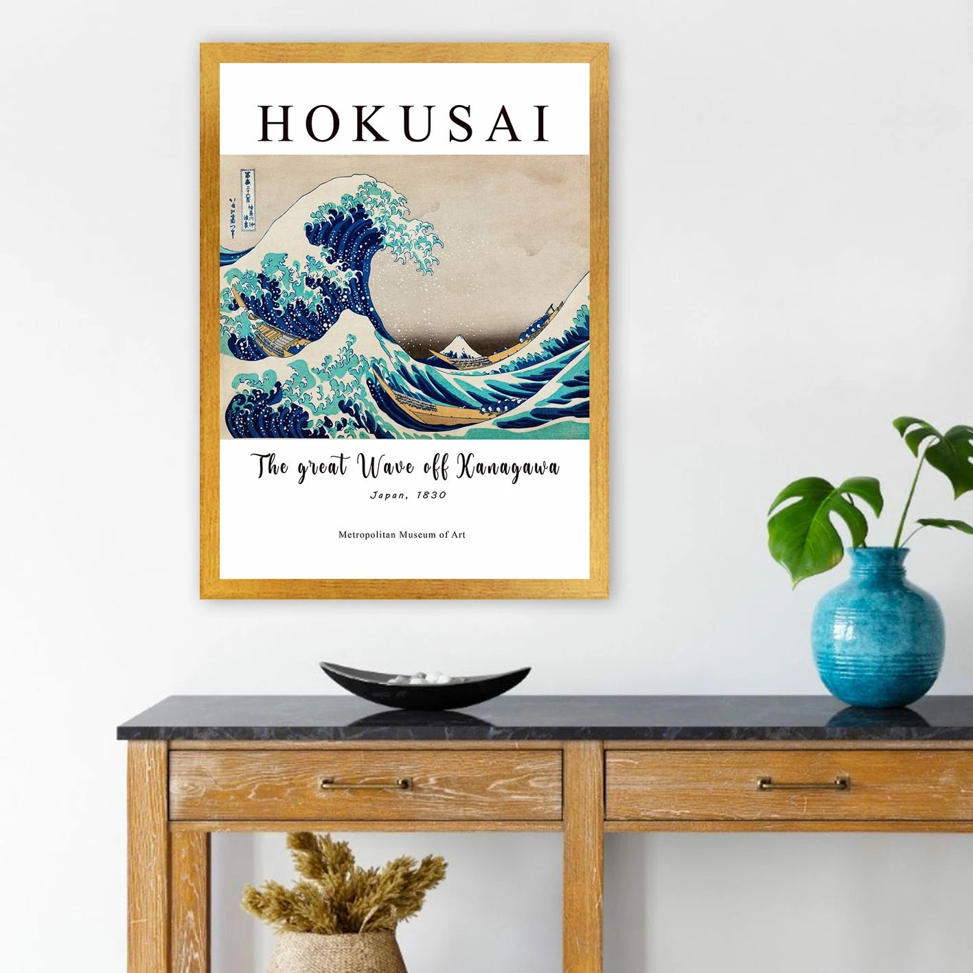 Pikturë dekorative me kornizë, The Great Wave of Kanagawa, shumëngjyrëshe, 35x45cm
