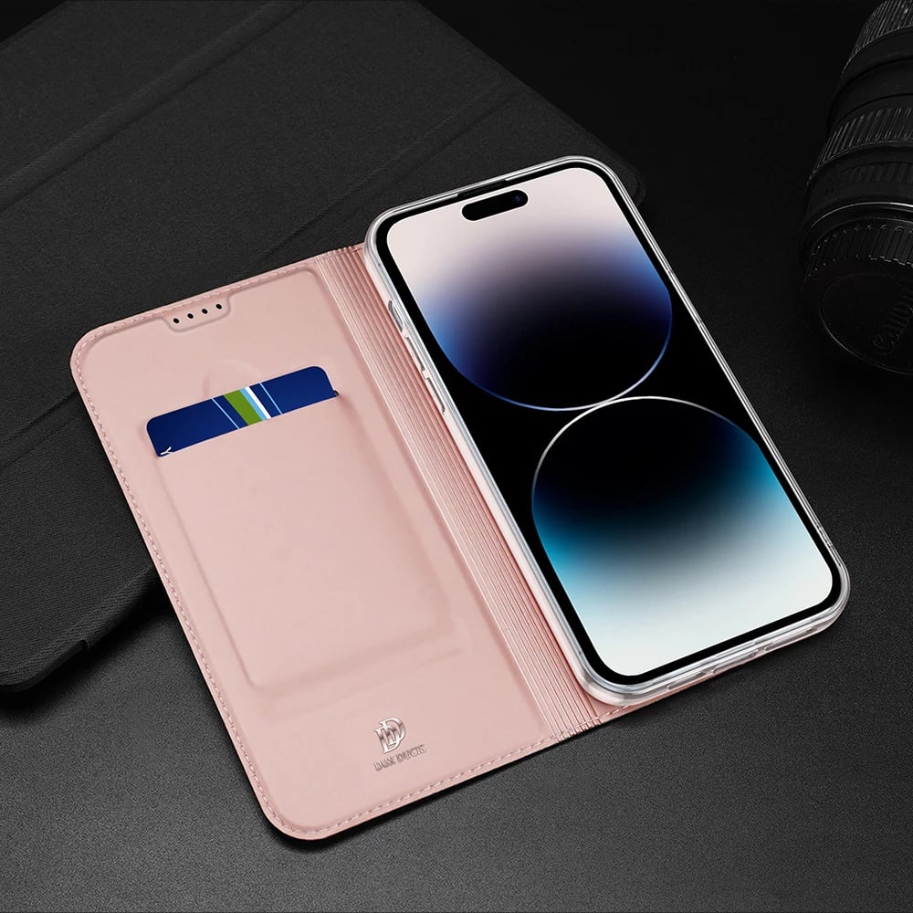 Mbështjellës Dux Ducis Skin Pro për iPhone 15 Pro Max, me xhep kartelash, rozë
