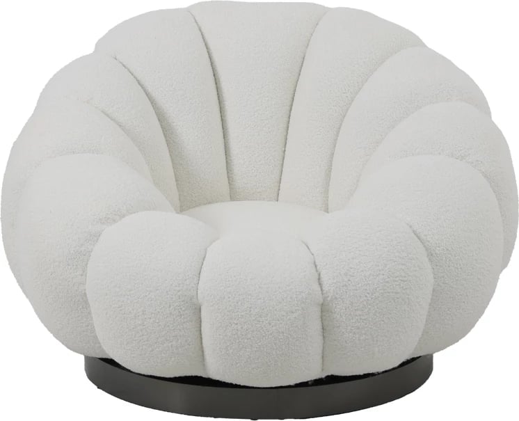 Karrige rrotulluese Nester, stof boucle i bardhë, 98x97x69cm