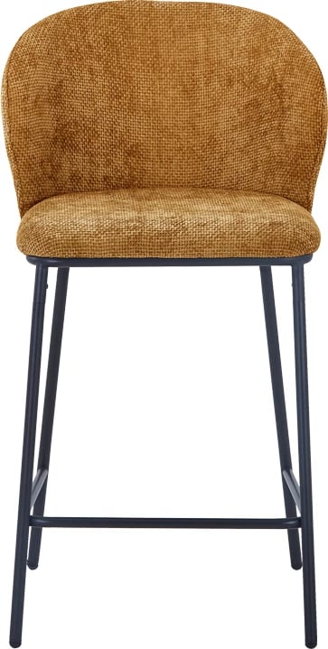 Karrige për bar Karg, material stof, këmbë metalike të zeza, ngjyrë deve, set prej 2 copash, 49x46x93cm