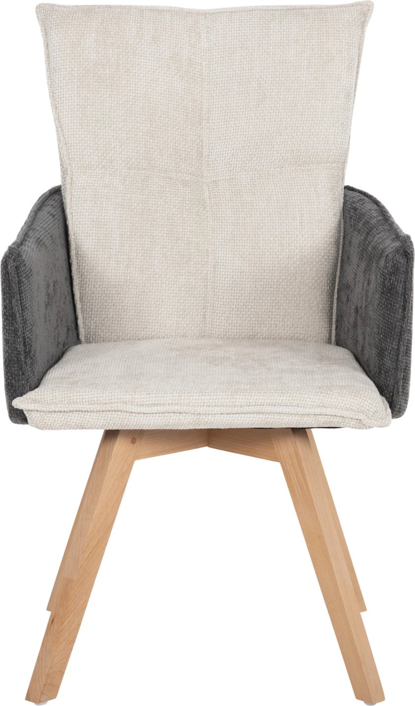 Karrige ngrënieje me krahë REX, FH9847.04, pëlhurë bezhë-gri, këmbë druri ahu, 53x60x93 cm, set prej 2 copë