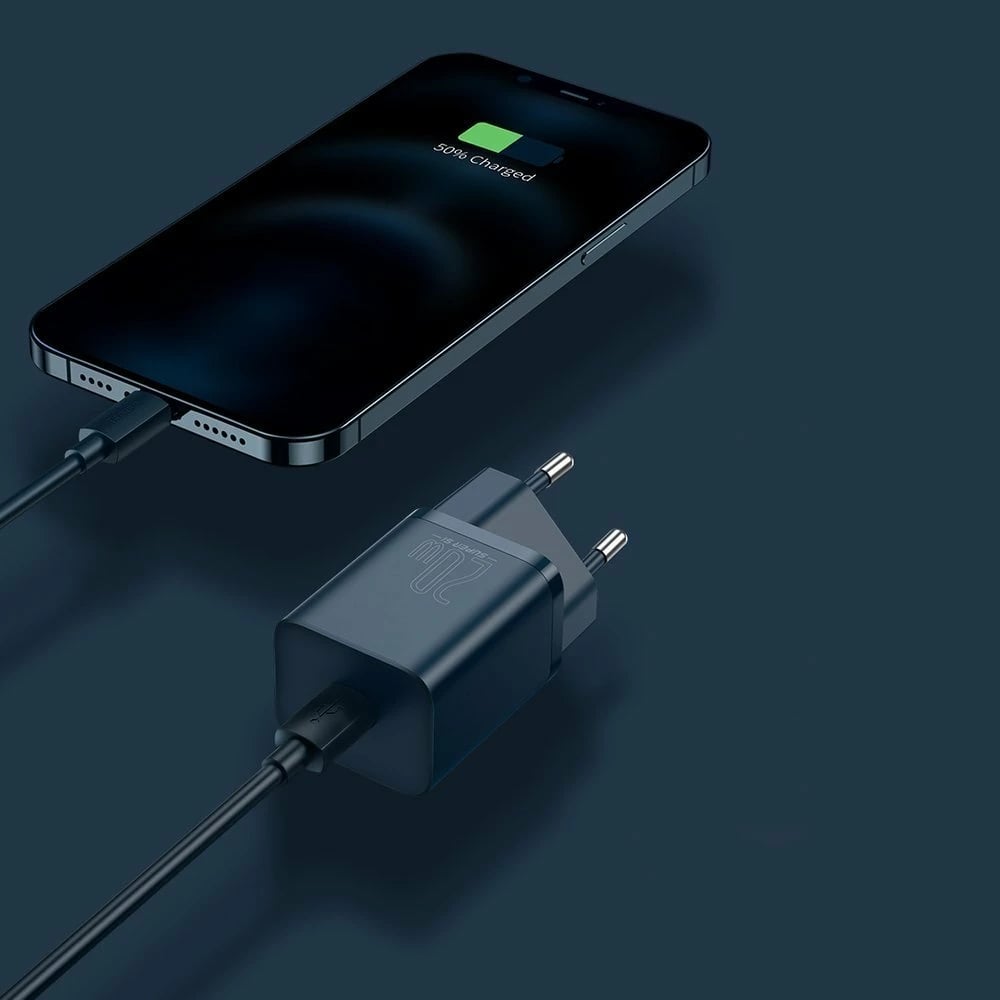 Karikues muri Baseus Super Si 1C me kabllo USB-C në Lightning 1m, 20W, Blu