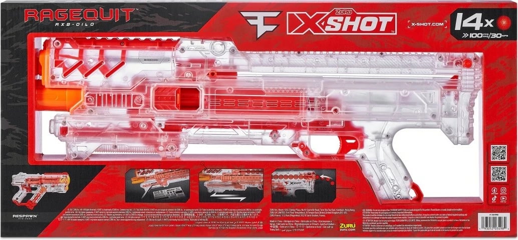 Blaster X-Shot FaZe Ragequit Round Launcher me 24 toptha, Transparent/Portokalli/E Kuqe