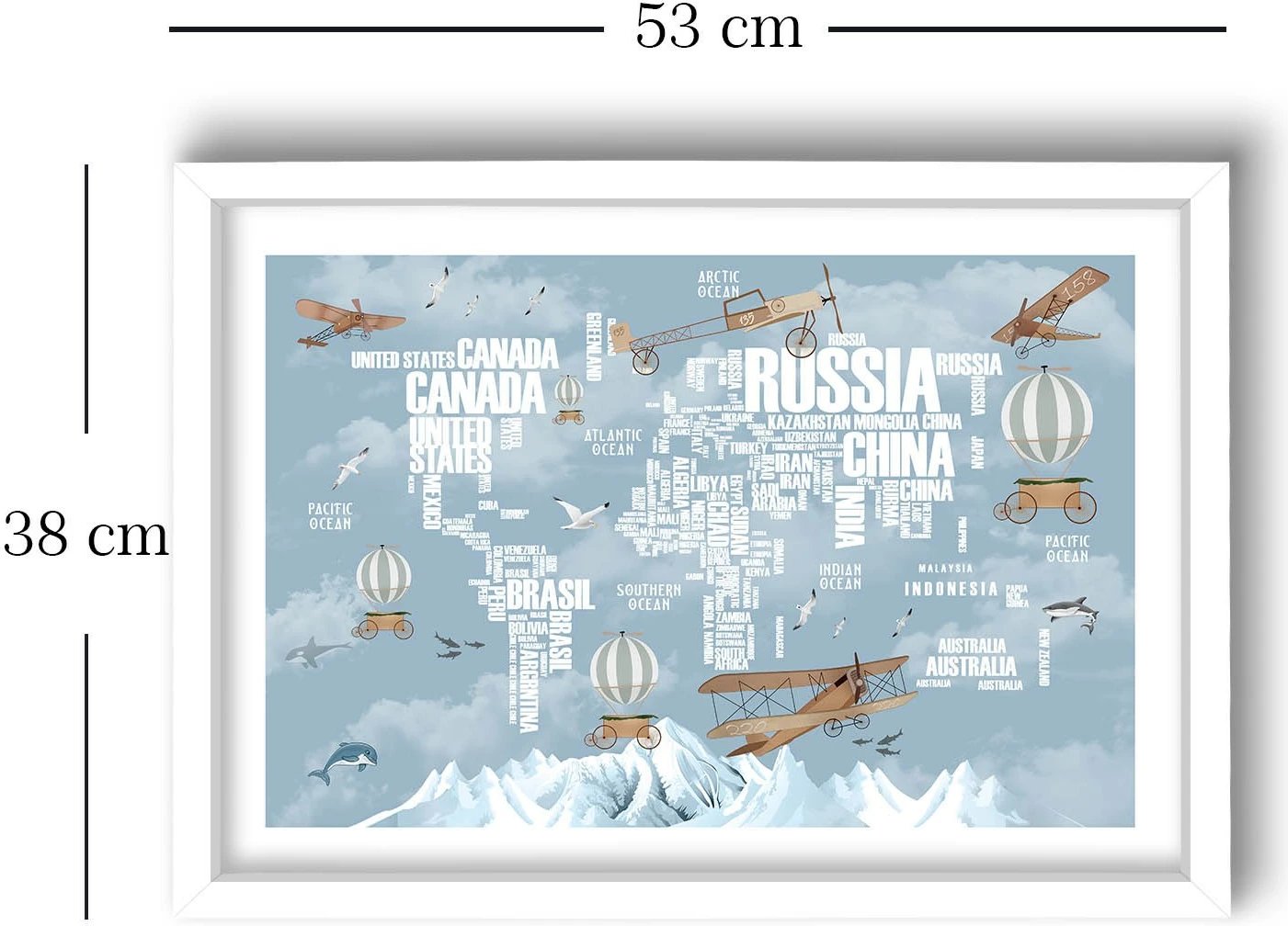 Pikturë dekorative me kornizë MDF, ngjyrë kaltër dhe bardhë, 38x53cm