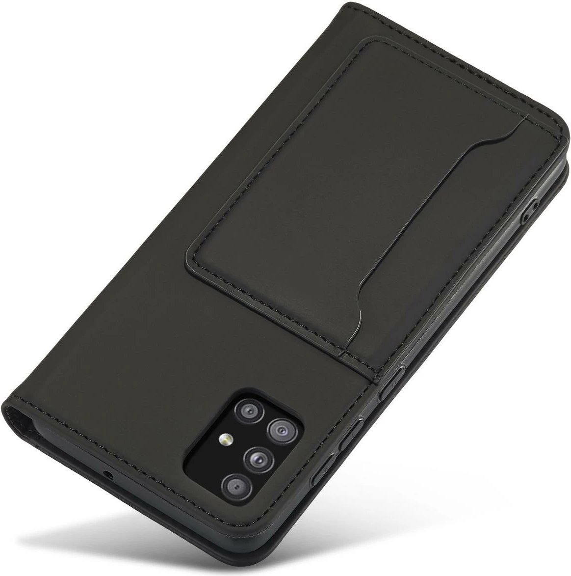 Mbështjellës Hurtel Magnet Card Case për Samsung Galaxy A12 5G, me portofol dhe mbajtëse, i zi
