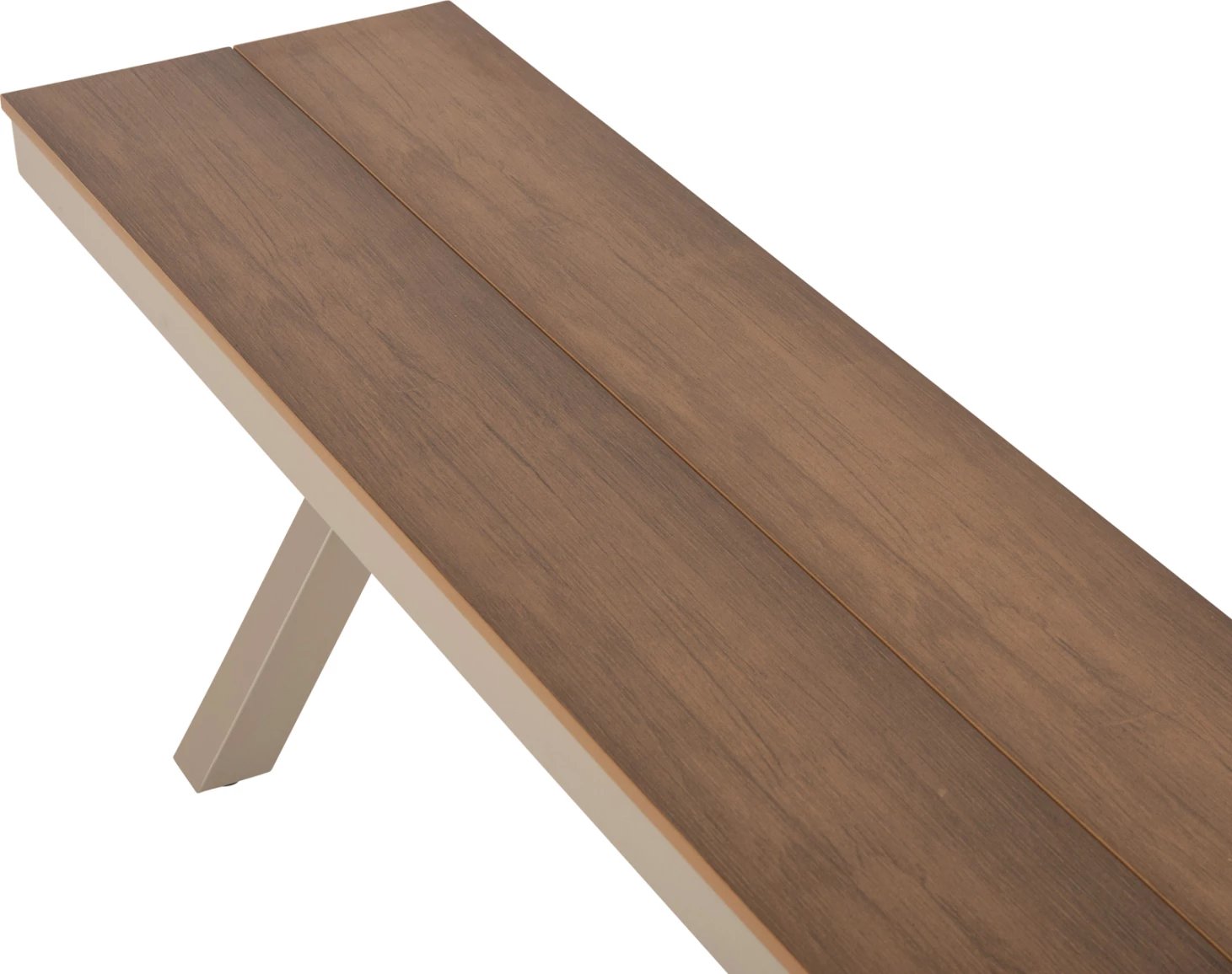 Stol alumini TAWNEE FH6040.04 ngjyrë shampanje - sipërfaqe polivudi ngjyrë druri natyral 220x36x44,5Hcm