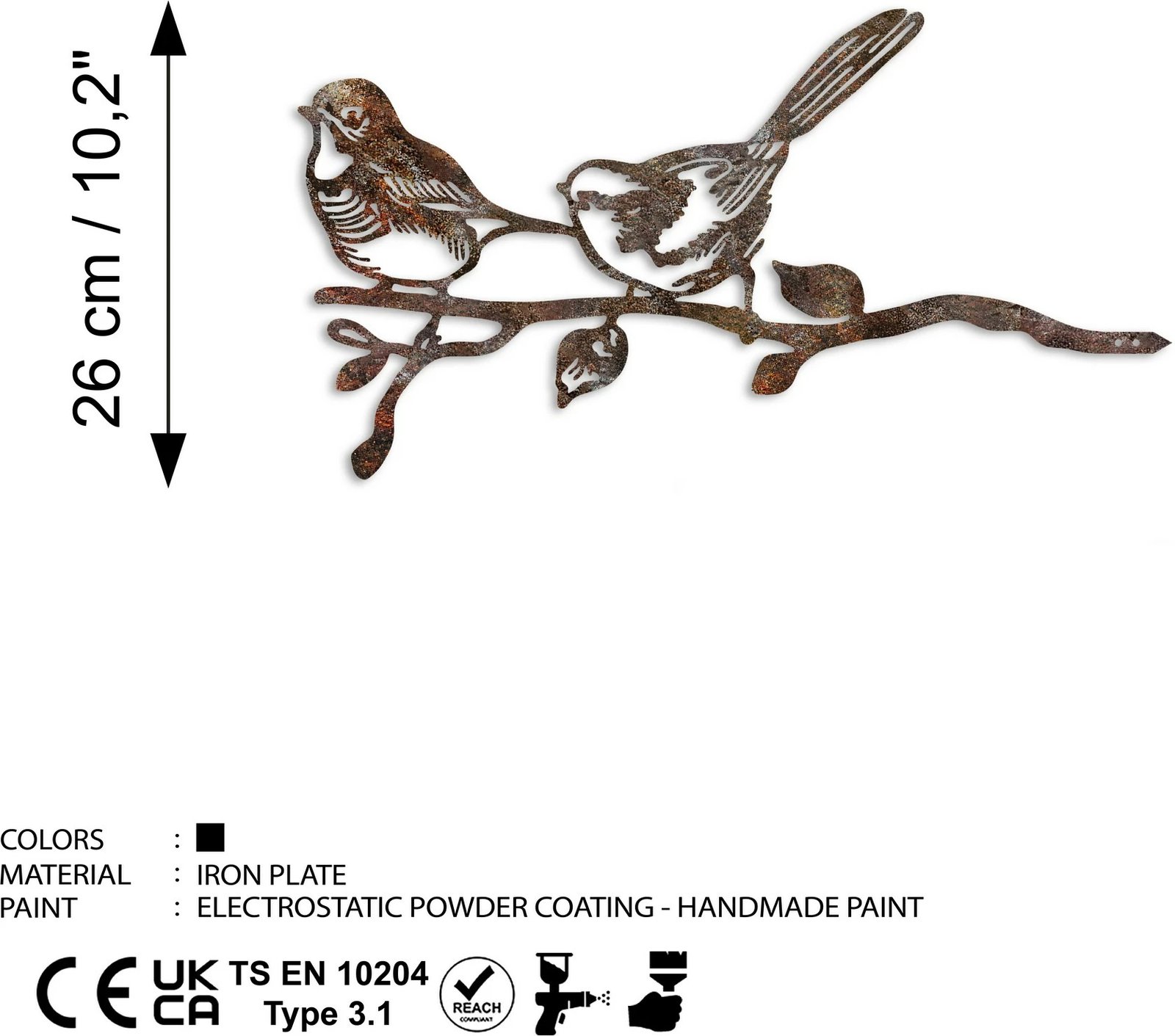 Dekor për kopsht, zog në degë, ngjyrë kafe, Aberto Design, 50x26cm