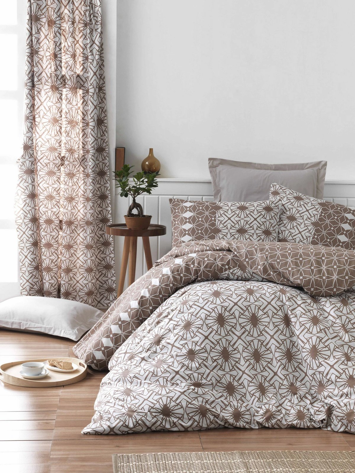 Set mbulesë për jorgan njëpersonësh Ranforce, L'essentiel, Alize, ngjyrë kafe-bardhë