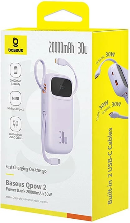 Powerbank Baseus QPow 2, 20000mAh, 30W, 2xUSB-C, vjollcë