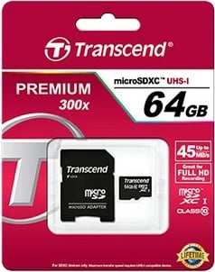 Kartelë memorie Transcend microSDXC 64GB me adapter, Class 10, e zezë