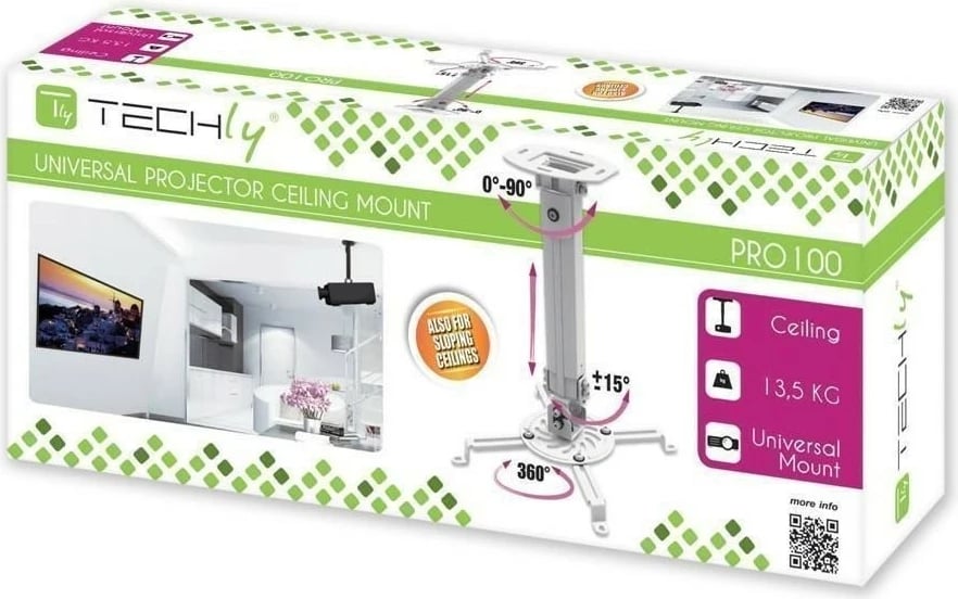 Krah tavani për projektor Techly 309661, 55-90cm, 13.5kg, Argjend