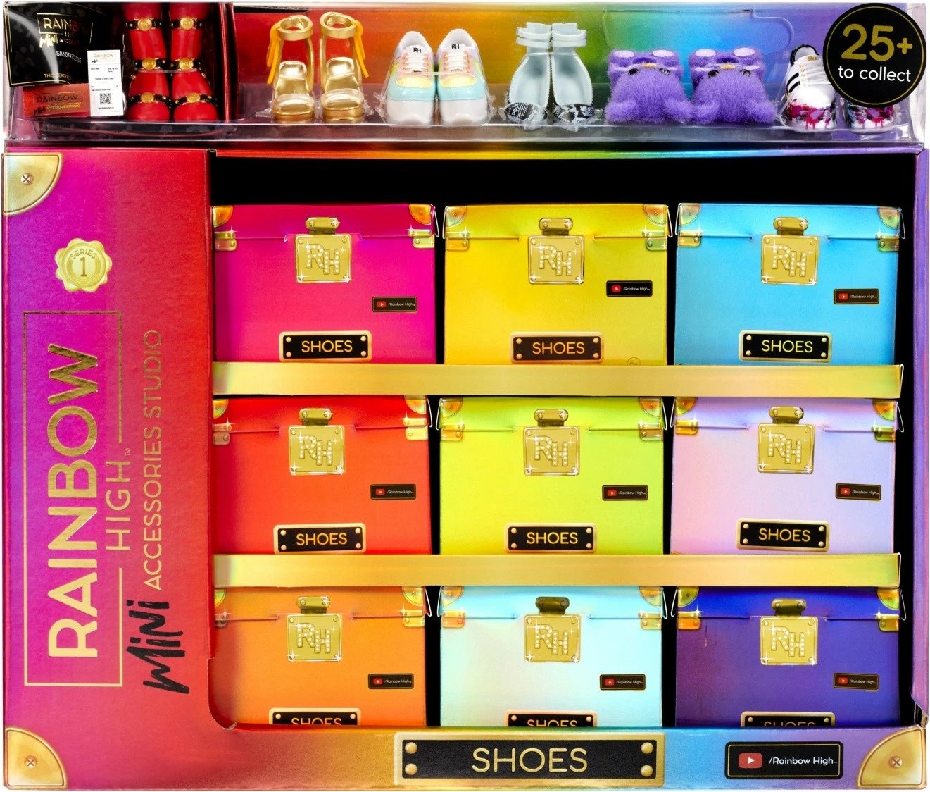 Set këpucësh për kukulla Rainbow High, MGA, 27 copë, shumëngjyrëshe