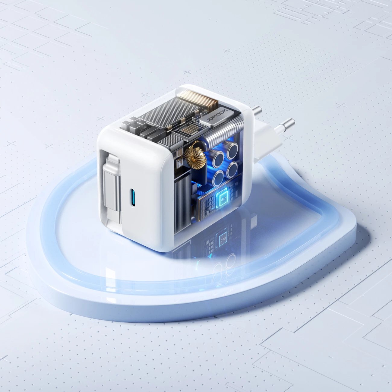 Karikues muri Joyroom JR-TCL06, 67W, GaN, me kabllo USB-C të integrume, Bardhë