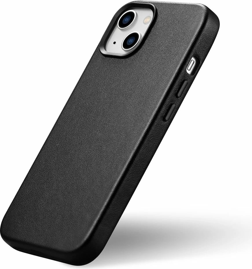Mbështjellës iCarer për iPhone 14, lëkurë, MagSafe, i zi