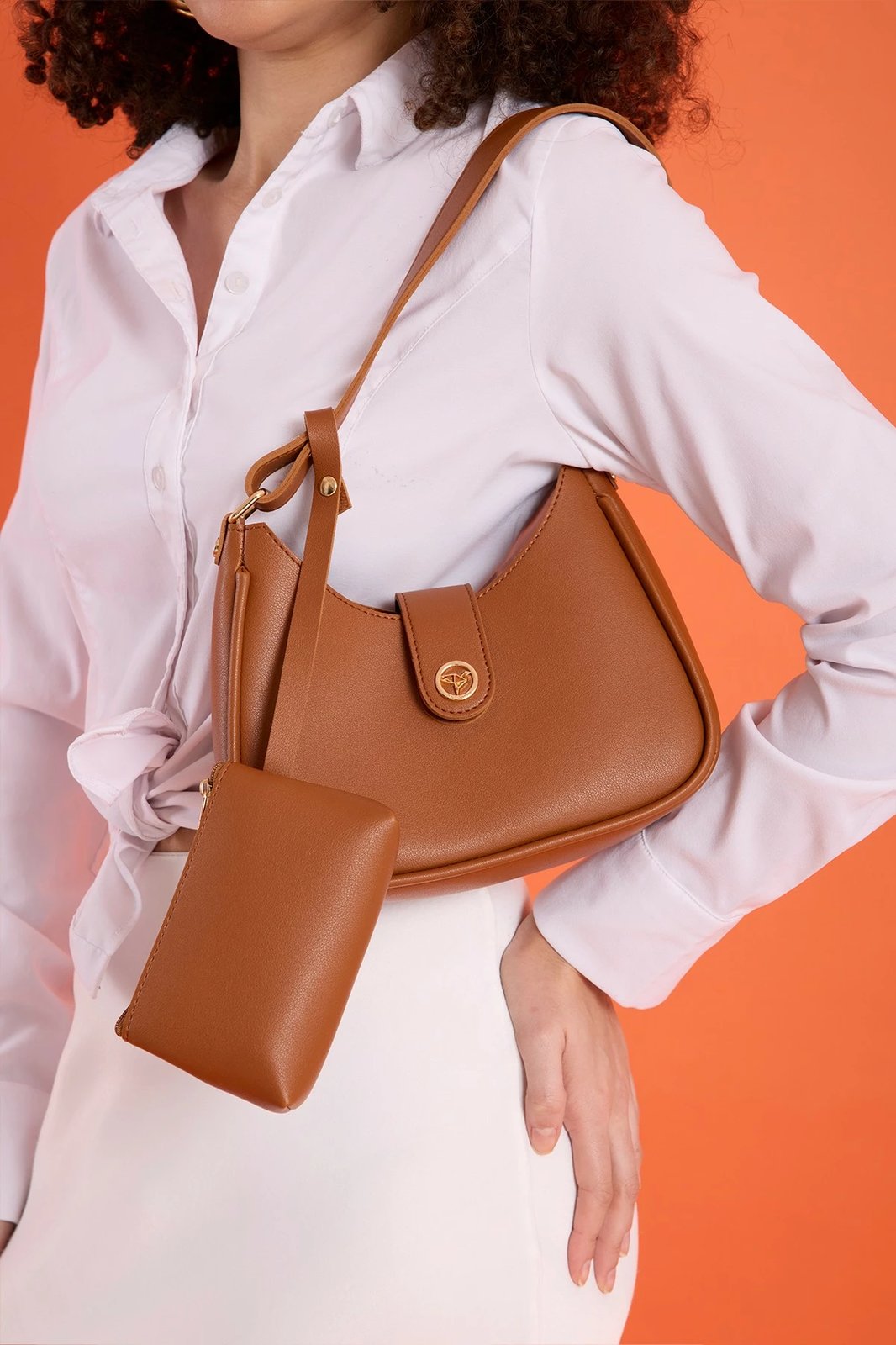 Çantë krahu Zoozie Bags, Larissa, ngjyrë kafe e hapur