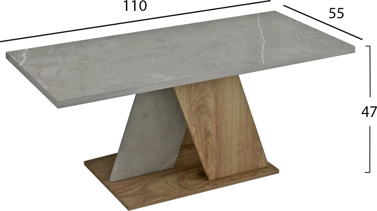 Tavolinë kafeje DILE, melaminë, teksturë guri, gri-natyrale, 110x55x47H cm