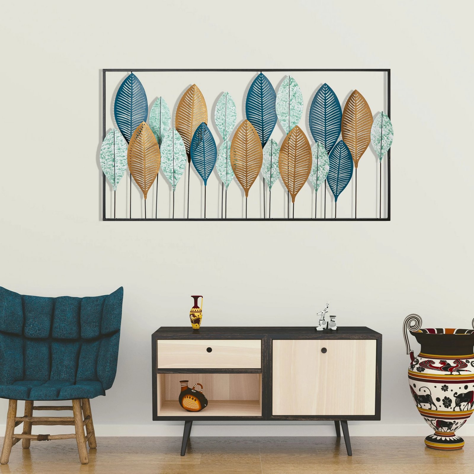 Aksesor dekorativ metalik për mur, Wallity, Bilge, shumëngjyrësh, 115x3x60cm