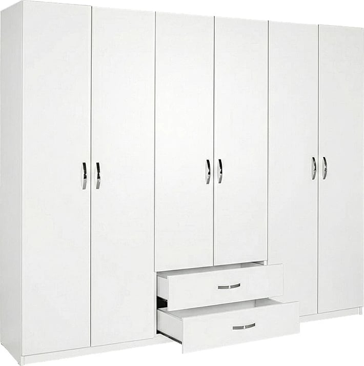 Dollap Dormie me gjashtë dyer, sirtarë, ngjyrë e bardhë, 206x52x213cm