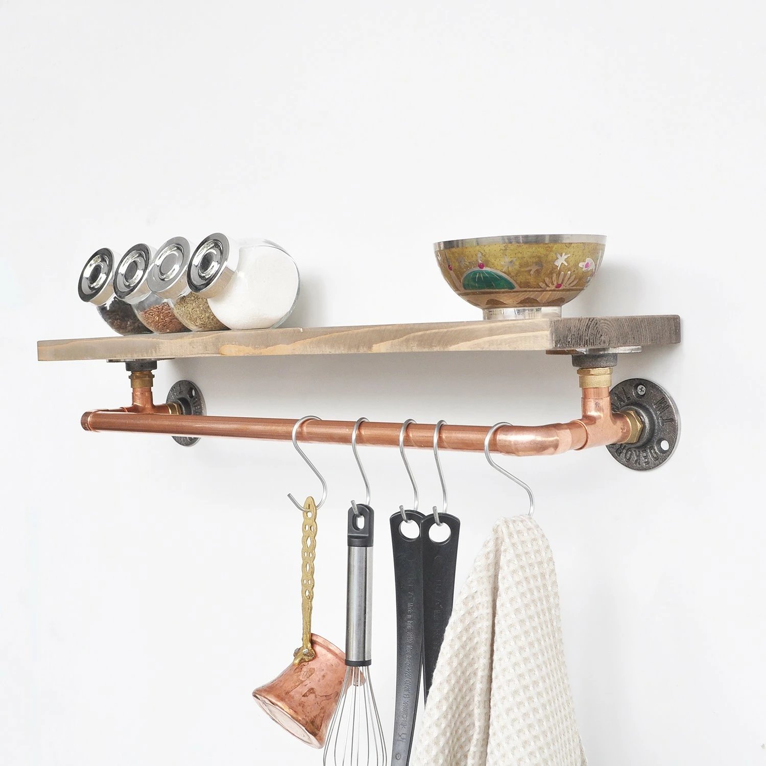 Raft muri prej druri dhe bakri, ngjyrë arre dhe rozë e artë, Hanah Home, Cop001