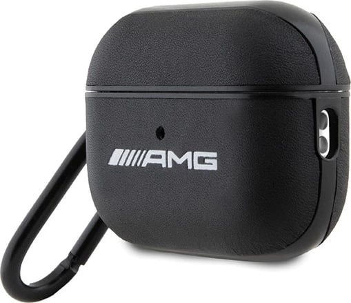 Mbështjellës AMG për AirPods Pro 2, lëkurë, i zi, me logo të bardhë