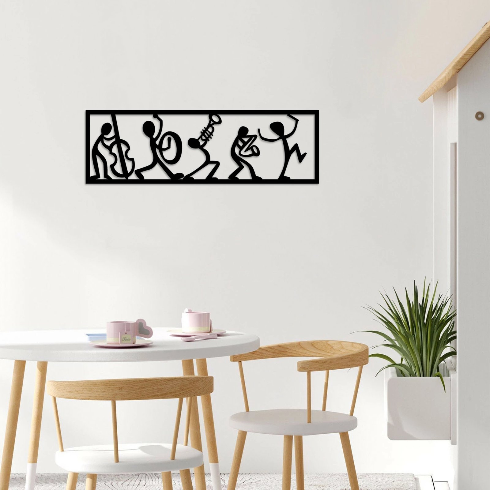 Aksesor dekorativ metalik për mur, muzikantë, ngjyrë e zezë