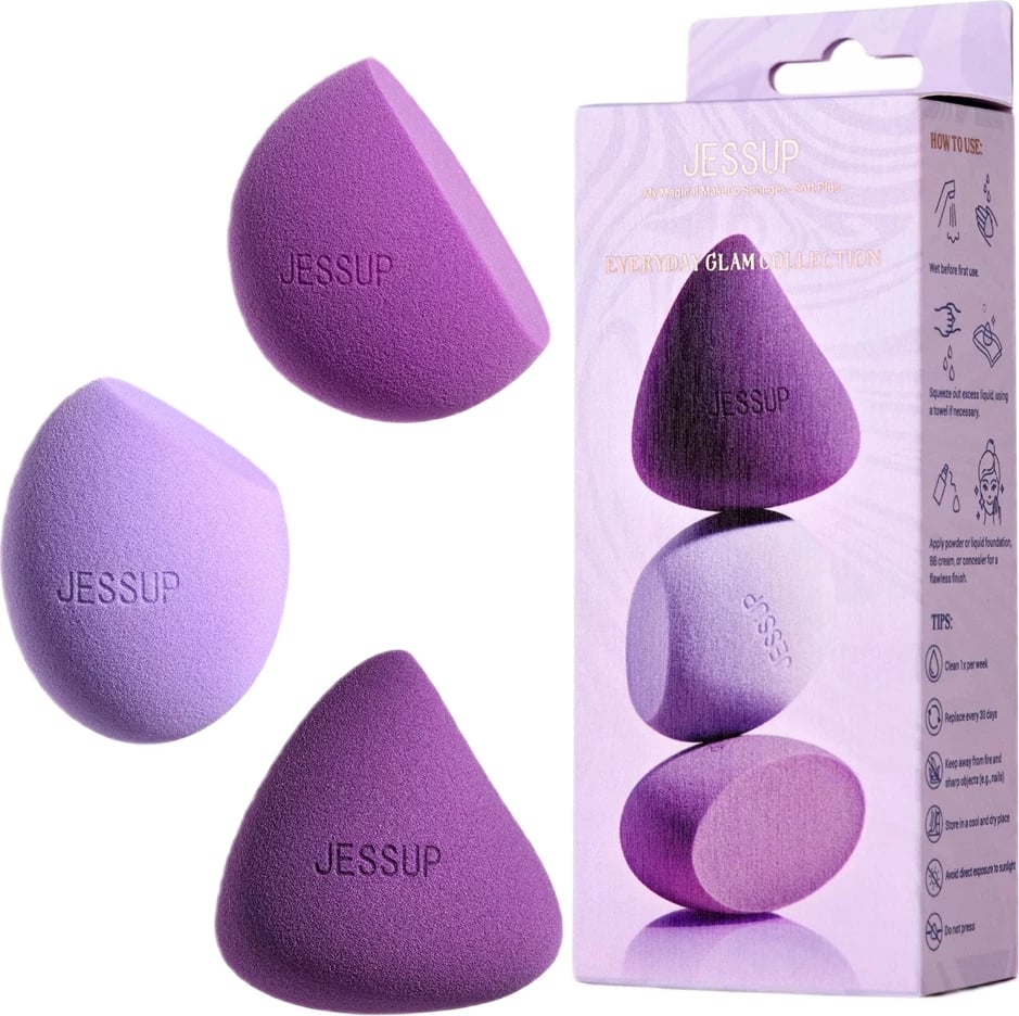 Sfungjerë grimi JESSUP Soft Plus SP017 për femra, 3 copë