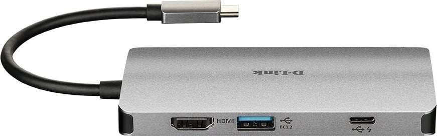 Hub USB-C D-Link DUB‑M810, 8‑në‑1, HDMI/Ethernet/Card Reader/Power Delivery, Alumin, Argjendtë