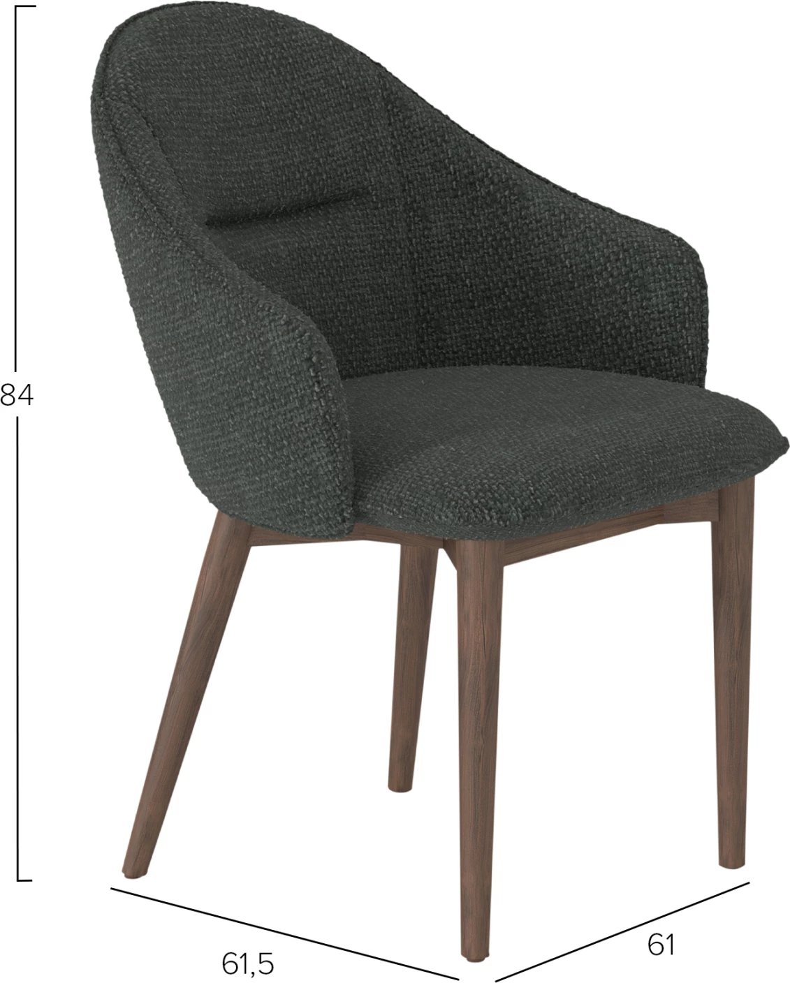 Karrige ngrënieje Swaive, stof gri e errët, këmbë dru ahu ngjyrë arre, CD18102.01, 61x61.5x84cm