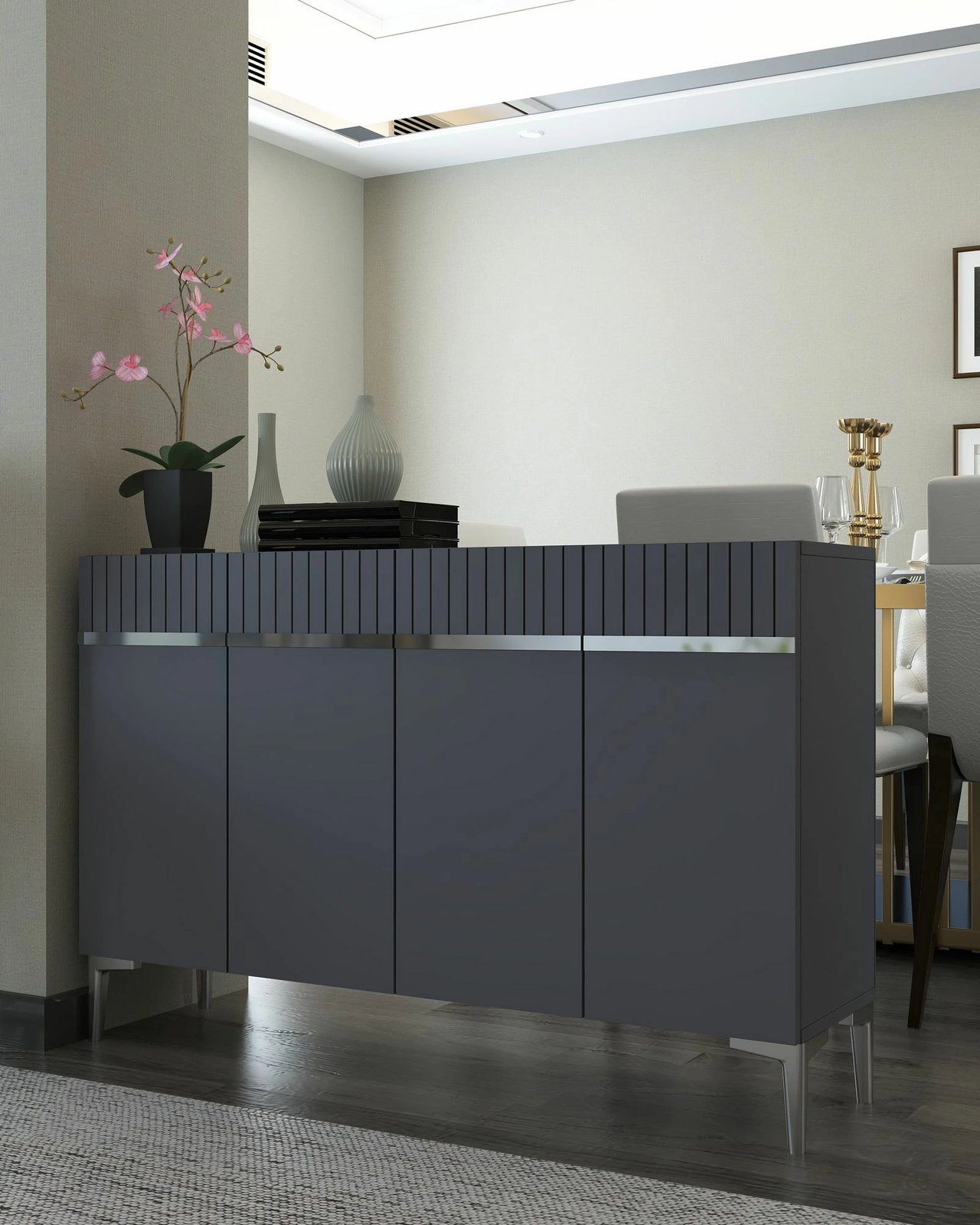 Konsol Skye Decor, ngjyrë antracit, argjend