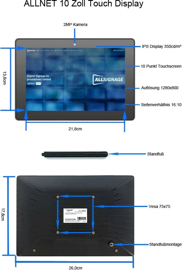 Tablet ALLNET PrimeOne-120, 12 Zoll, 8GB/64GB, Android 13