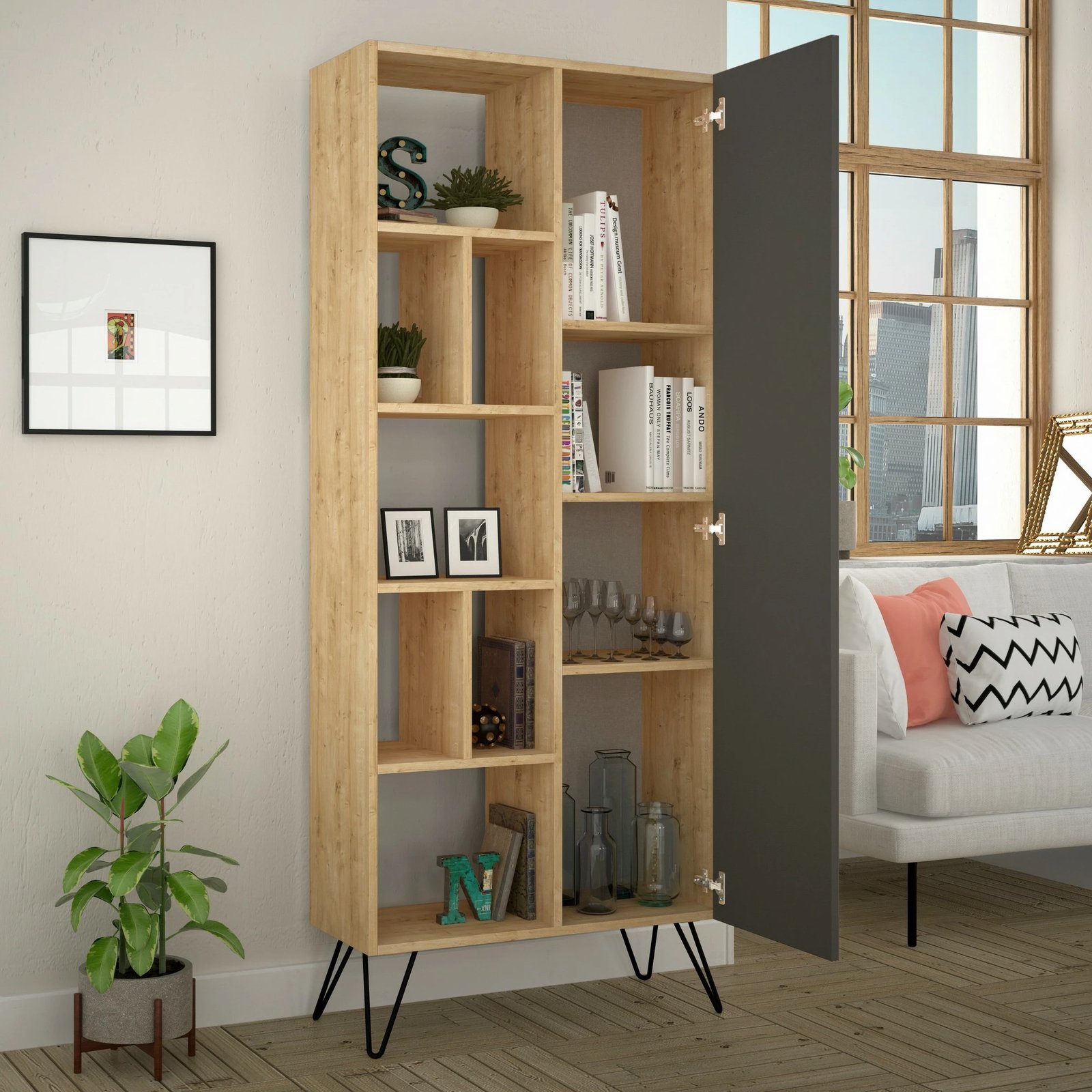 Raft librash Skye Decor Jedda, ngjyrë lis dhe antracit