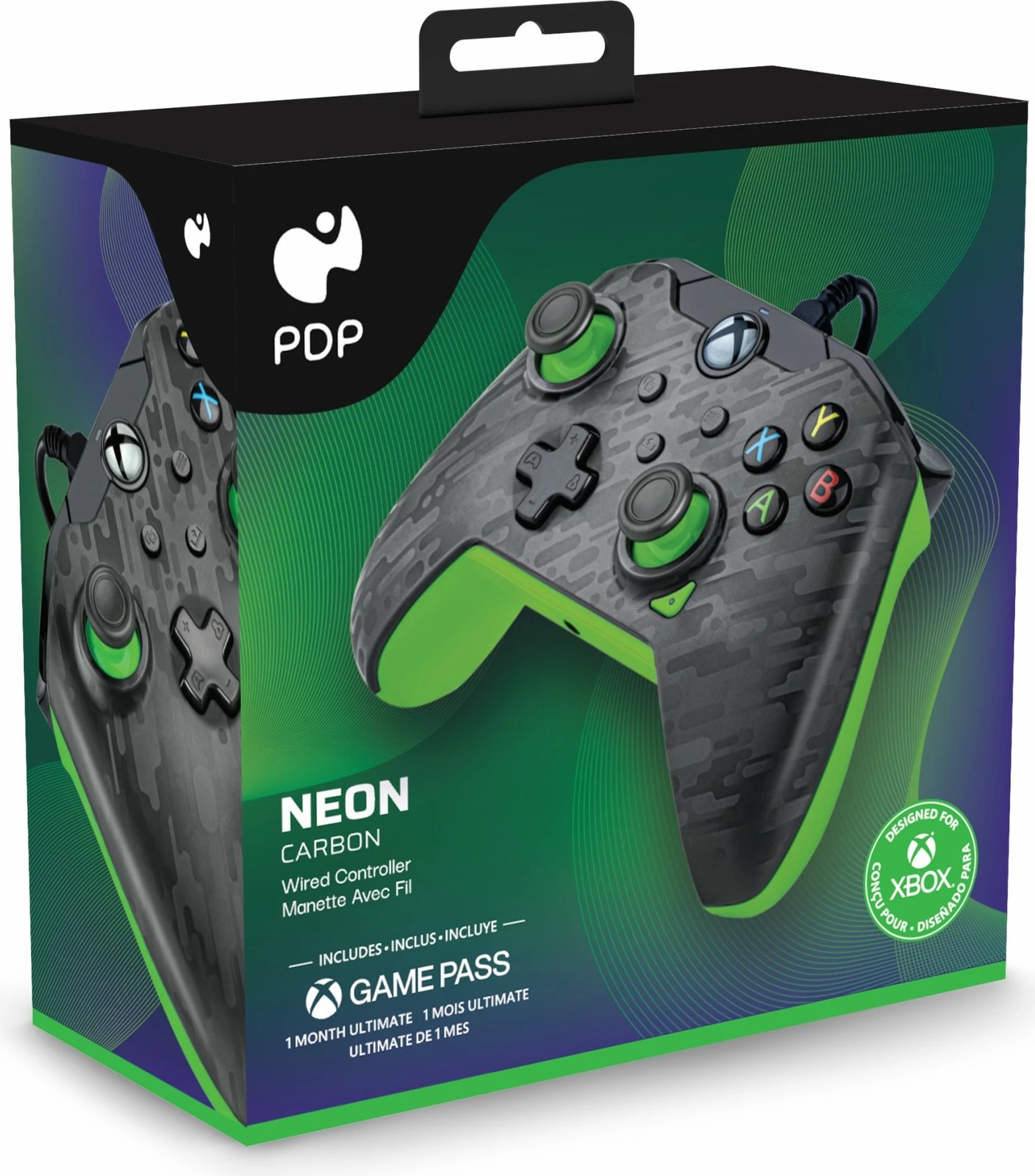 Gamepad PDP Neon Carbon, Xbox, Windows 10/11, Wired, USB, Karbon, Gjelbër Gamepad PDP Neon Carbon, Xbox, Windows 10/11, Wired, USB, Karbon, Gjelbër