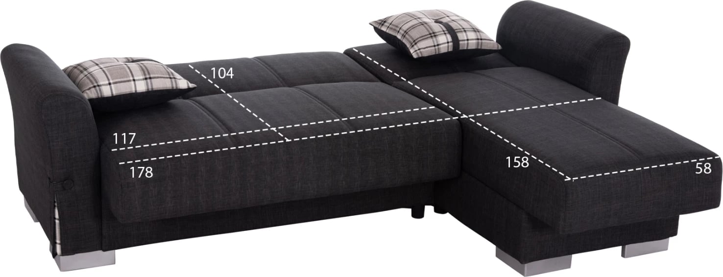 Kënd divan me shtrat dhe hapësirë për depo, ngjyrë antracit, BRONKO FH3291.01, 218x138x77cm