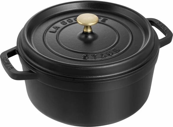 Cocotte STAUB, 22 cm, e rrumbullakët, e zezë, prej gize