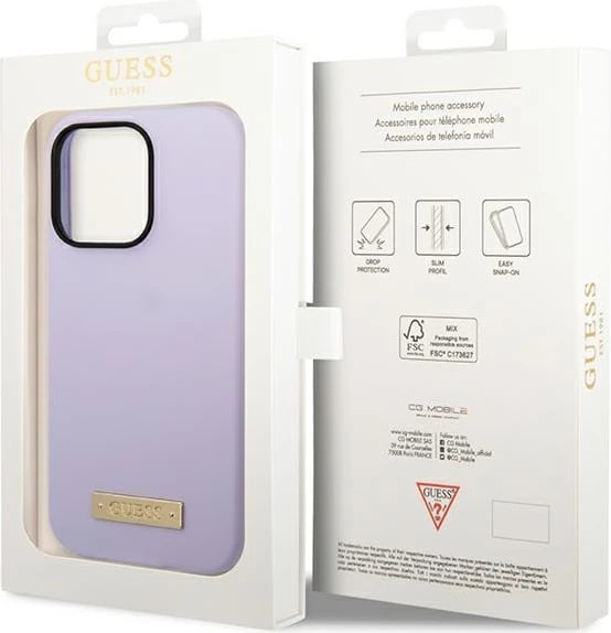 Mbështjellës Guess GUHMP14LSBPLU për iPhone 14 Pro 6.1", silikon, MagSafe, vjollcë