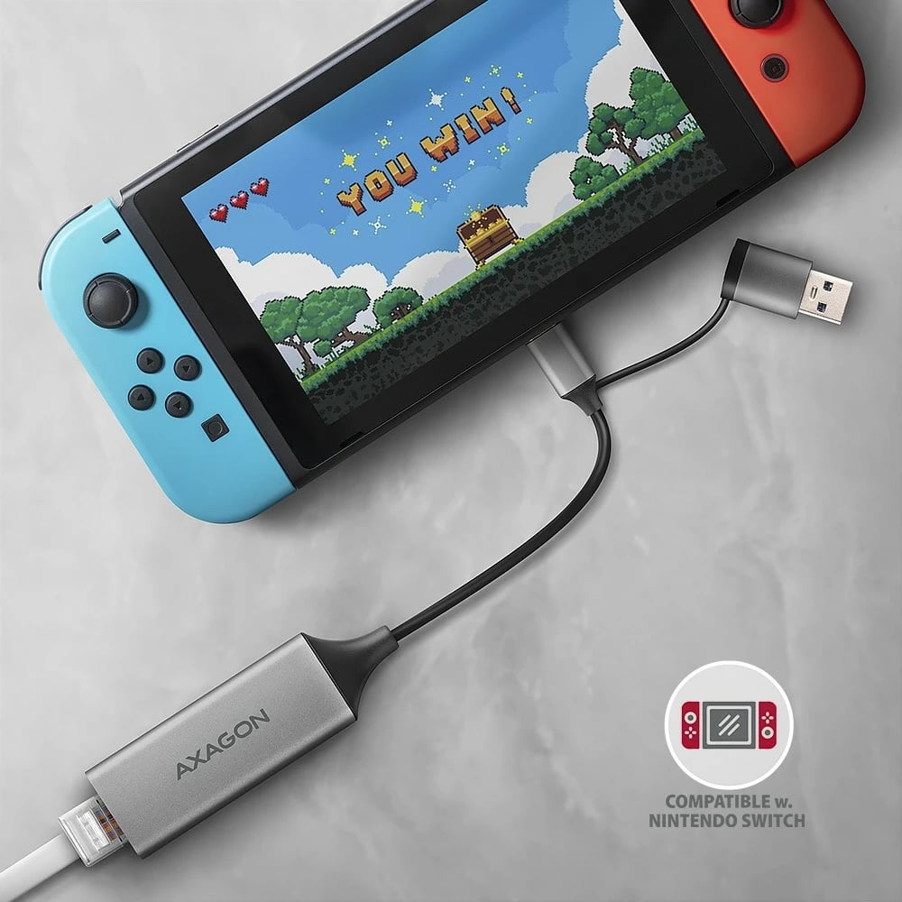 Adapter rrjeti AXAGON ADE-TXCA, USB-C/USB-A, Gigabit Ethernet, 3.2 Gen 1, Gri
