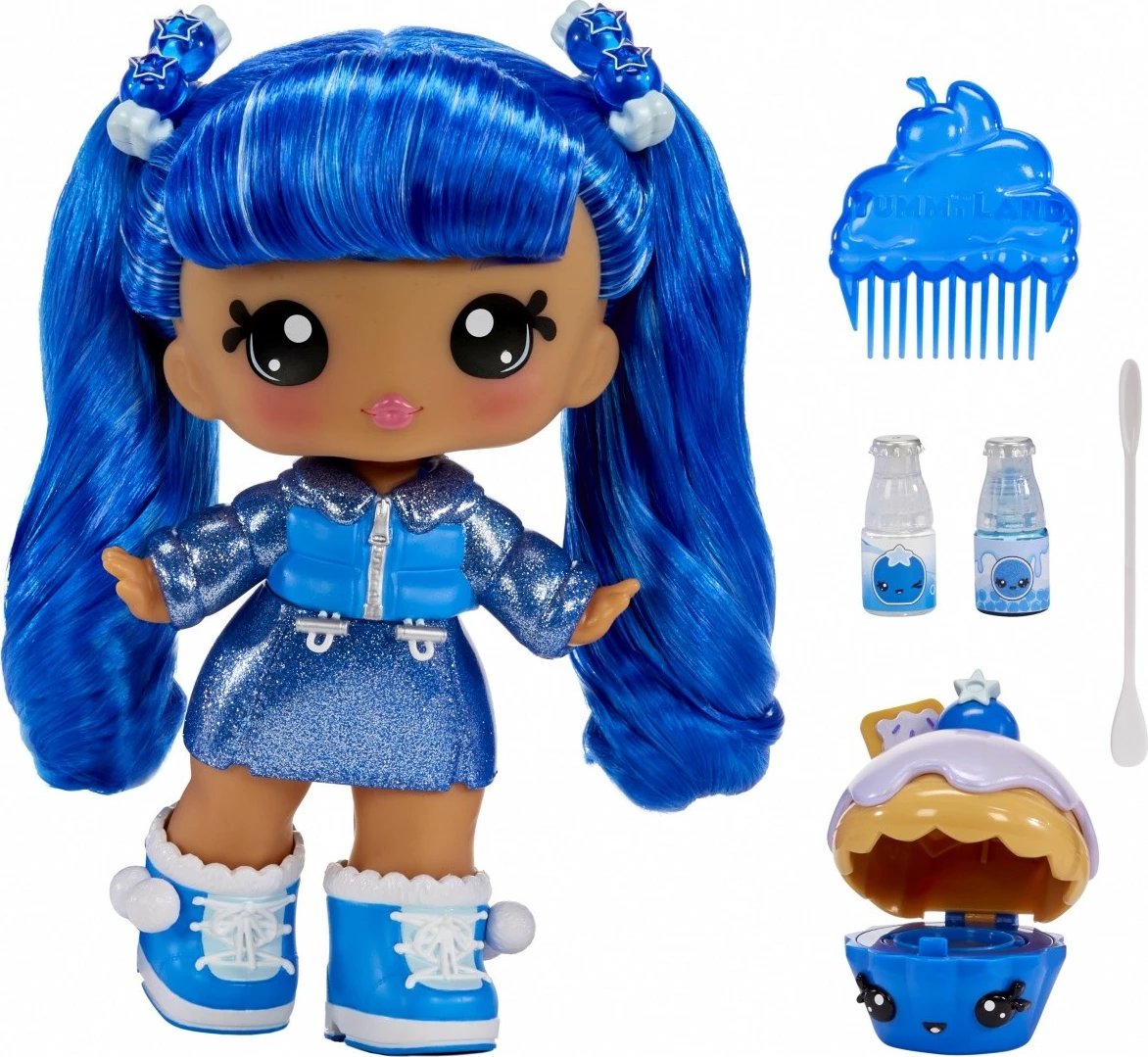 Set lodër kukull Yummiland Large me Lipgloss Pet, MGA, Rory Blueberry, blu