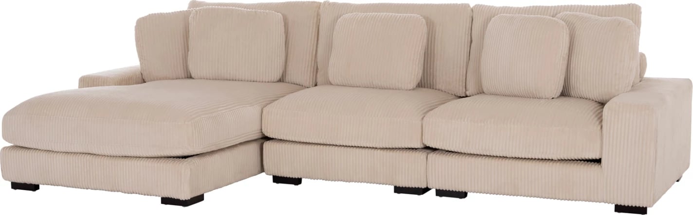 Këndare e madhe majtas Cranfield, material kordele bezhë, 313x169x80cm, me 5 jastëkë